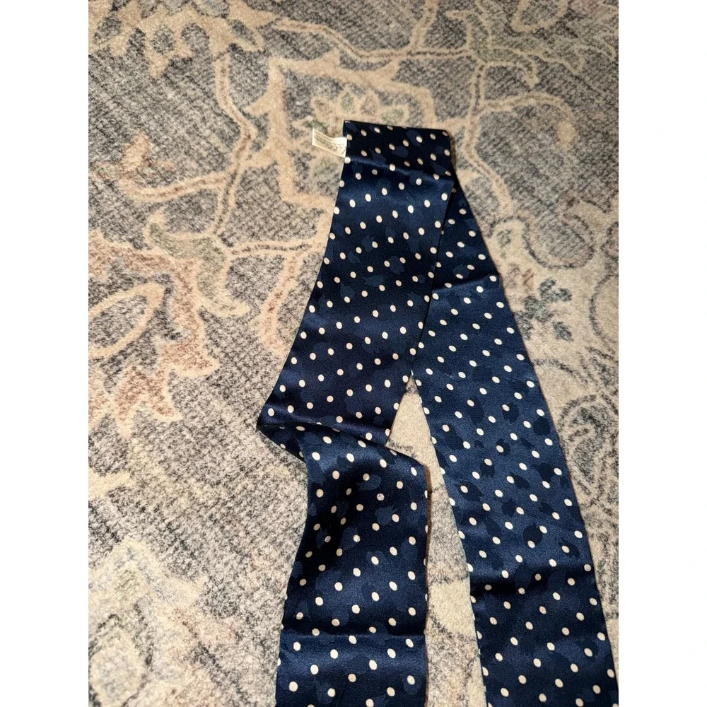 Lillian Vernon Silk Navy Blue Polka Dot Skinny Scarf